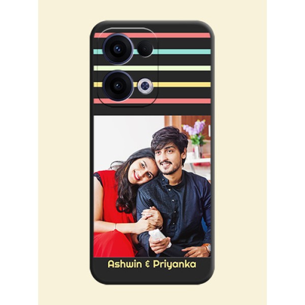 Color Stripes with Photo and Text on Photo On Space Black Custom Soft Matte Mobile Back Cover - Oppo Reno 13 5G Color Stripes with Photo and Text on Photo On Space Black Custom Soft Matte Mobile Back Cover - Oppo Reno 13 5G