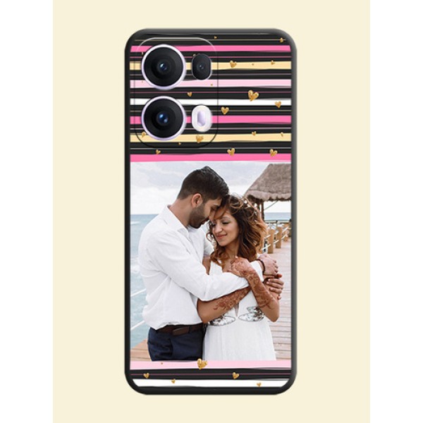 Multicolor Lines and Golden Love Symbols Design on Photo On Space Black Custom Soft Matte Mobile Back Cover - Oppo Reno 13 Pro 5G