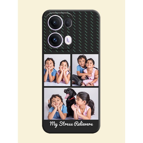 Cross Dotted Pattern with 2 Image Holder On Space Black Custom Soft Matte Mobile Back Cover - Oppo Reno 13 Pro 5G Cross Dotted Pattern with 2 Image Holder On Space Black Custom Soft Matte Mobile Back Cover - Oppo Reno 13 Pro 5G
