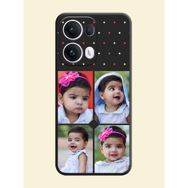 Multicolor Dotted Pattern with 4 Image Holder On Space Black Custom Soft Matte Mobile Back Cover - Oppo Reno 13 Pro 5G Multicolor Dotted Pattern with 4 Image Holder On Space Black Custom Soft Matte Mobile Back Cover - Oppo Reno 13 Pro 5G