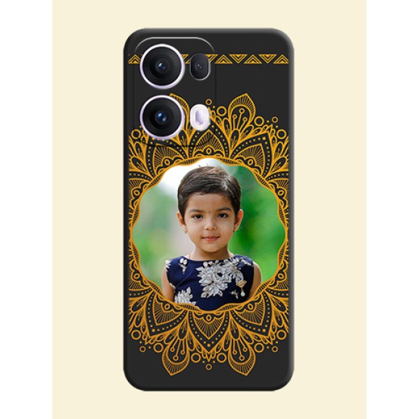 Round Image with Floral Design On Space Black Custom Soft Matte Mobile Back Cover - Oppo Reno 13 Pro 5G Round Image with Floral Design On Space Black Custom Soft Matte Mobile Back Cover - Oppo Reno 13 Pro 5G