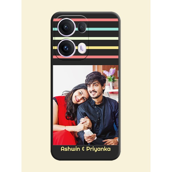 Color Stripes with Photo and Text on Photo On Space Black Custom Soft Matte Mobile Back Cover - Oppo Reno 13 Pro 5G Color Stripes with Photo and Text on Photo On Space Black Custom Soft Matte Mobile Back Cover - Oppo Reno 13 Pro 5G