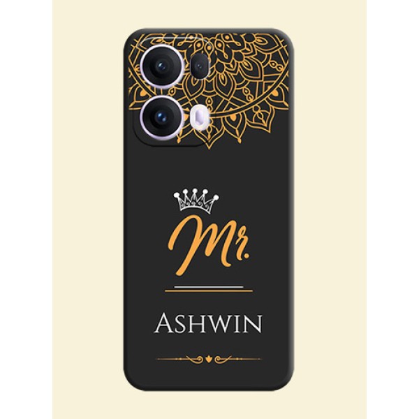 Mr Name with Floral Design On Space Black Custom Soft Matte Mobile Back Cover - Oppo Reno 13 Pro 5G Mr Name with Floral Design On Space Black Custom Soft Matte Mobile Back Cover - Oppo Reno 13 Pro 5G