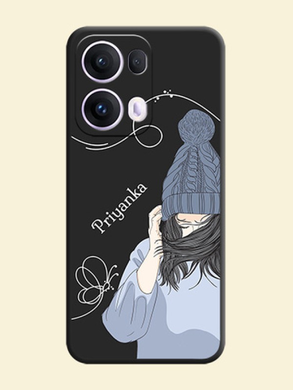 Girl With Blue Winter Outfiit Custom Text Design On Space Black Custom Soft Matte Mobile Back Cover - Oppo Reno 13 Pro 5G