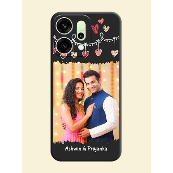 Pink Love Hangings with Name On Space Black Custom Soft Matte Mobile Back Cover - Oppo Reno 14 5G