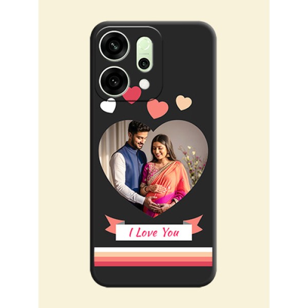 Love Shaped Photo with Colorful Stripes On Space Black Custom Soft Matte Mobile Back Cover - Oppo Reno 14 5G Love Shaped Photo with Colorful Stripes On Space Black Custom Soft Matte Mobile Back Cover - Oppo Reno 14 5G