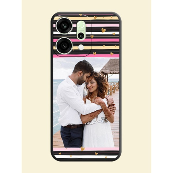 Multicolor Lines and Golden Love Symbols Design on Photo On Space Black Custom Soft Matte Mobile Back Cover - Oppo Reno 14 5G