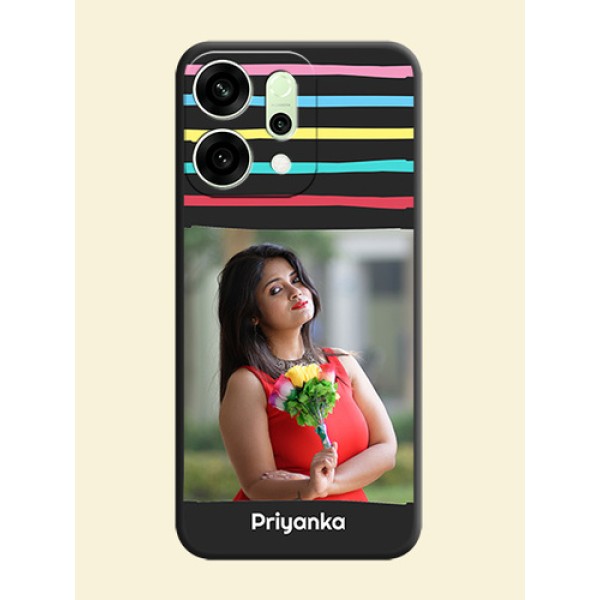Multicolor Lines with Image On Space Black Custom Soft Matte Mobile Back Cover - Oppo Reno 14 5G Multicolor Lines with Image On Space Black Custom Soft Matte Mobile Back Cover - Oppo Reno 14 5G