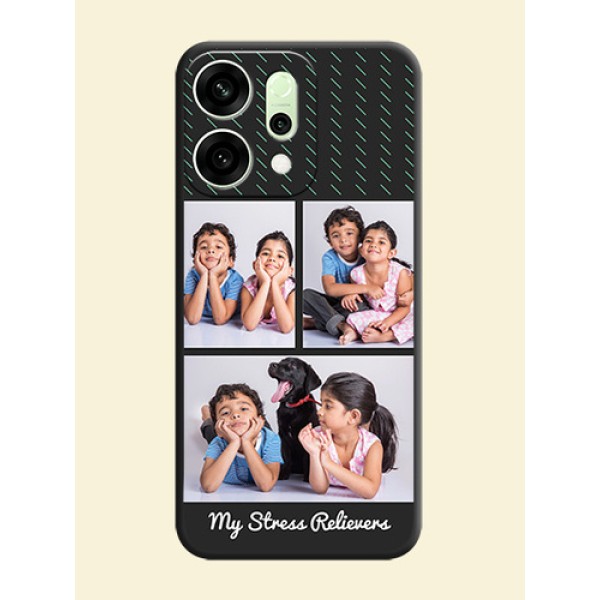 Cross Dotted Pattern with 2 Image Holder On Space Black Custom Soft Matte Mobile Back Cover - Oppo Reno 14 5G Cross Dotted Pattern with 2 Image Holder On Space Black Custom Soft Matte Mobile Back Cover - Oppo Reno 14 5G