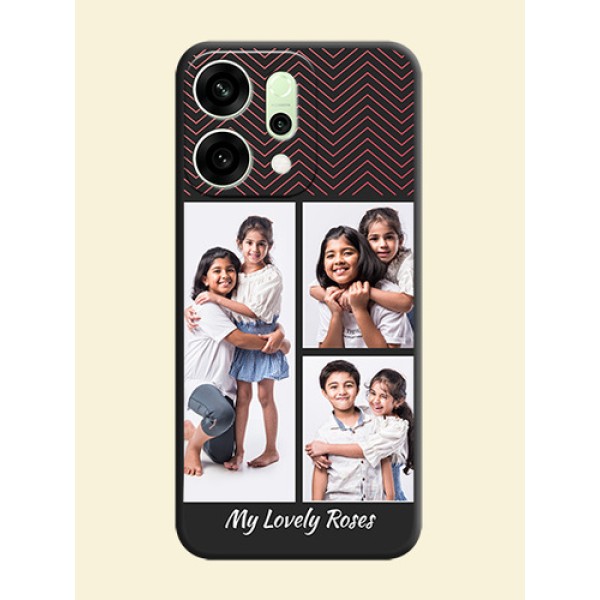 Wave Pattern with 3 Image Holder On Space Black Custom Soft Matte Mobile Back Cover - Oppo Reno 14 5G Wave Pattern with 3 Image Holder On Space Black Custom Soft Matte Mobile Back Cover - Oppo Reno 14 5G