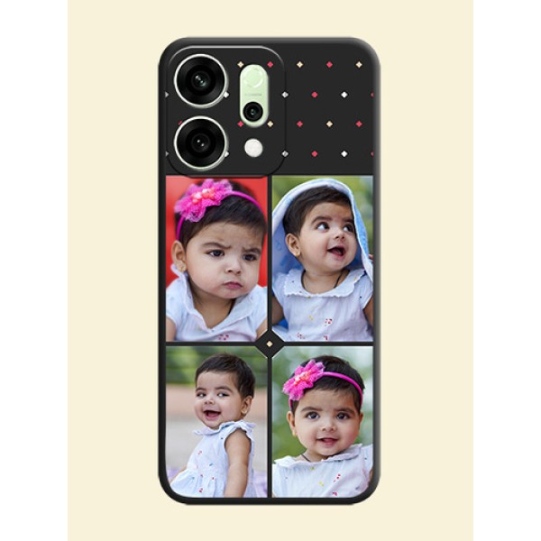 Multicolor Dotted Pattern with 4 Image Holder On Space Black Custom Soft Matte Mobile Back Cover - Oppo Reno 14 5G Multicolor Dotted Pattern with 4 Image Holder On Space Black Custom Soft Matte Mobile Back Cover - Oppo Reno 14 5G