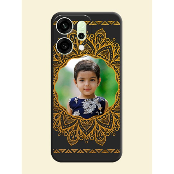 Round Image with Floral Design On Space Black Custom Soft Matte Mobile Back Cover - Oppo Reno 14 5G Round Image with Floral Design On Space Black Custom Soft Matte Mobile Back Cover - Oppo Reno 14 5G