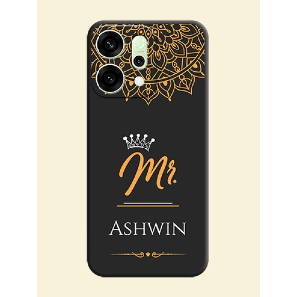 Mr Name with Floral Design On Space Black Custom Soft Matte Mobile Back Cover - Oppo Reno 14 5G Mr Name with Floral Design On Space Black Custom Soft Matte Mobile Back Cover - Oppo Reno 14 5G