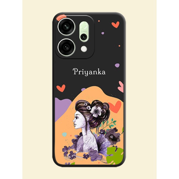 Namecase For Her With Fancy Lady Image On Space Black Custom Soft Matte Mobile Back Cover - Oppo Reno 14 5G Namecase For Her With Fancy Lady Image On Space Black Custom Soft Matte Mobile Back Cover - Oppo Reno 14 5G