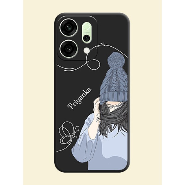 Girl With Blue Winter Outfiit Custom Text Design On Space Black Custom Soft Matte Mobile Back Cover - Oppo Reno 14 5G Girl With Blue Winter Outfiit Custom Text Design On Space Black Custom Soft Matte Mobile Back Cover - Oppo Reno 14 5G