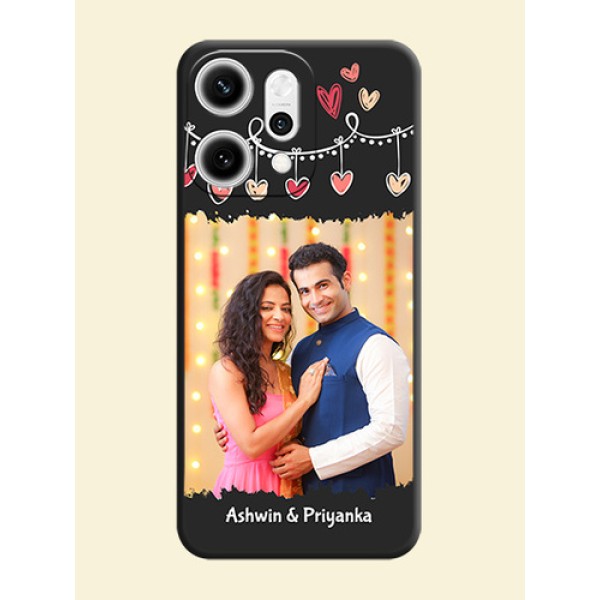Pink Love Hangings with Name On Space Black Custom Soft Matte Mobile Back Cover - Oppo Reno 14 Pro 5G