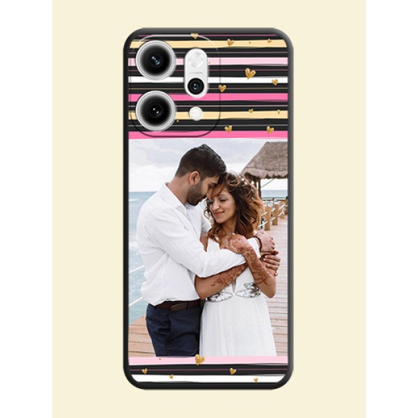 Multicolor Lines and Golden Love Symbols Design on Photo On Space Black Custom Soft Matte Mobile Back Cover - Oppo Reno 14 Pro 5G