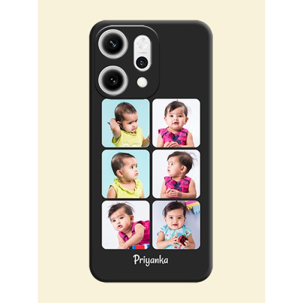 Floral Art with 6 Image Holder on Photo On Space Black Custom Soft Matte Mobile Back Cover - Oppo Reno 14 Pro 5G Floral Art with 6 Image Holder on Photo On Space Black Custom Soft Matte Mobile Back Cover - Oppo Reno 14 Pro 5G