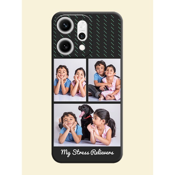 Cross Dotted Pattern with 2 Image Holder On Space Black Custom Soft Matte Mobile Back Cover - Oppo Reno 14 Pro 5G Cross Dotted Pattern with 2 Image Holder On Space Black Custom Soft Matte Mobile Back Cover - Oppo Reno 14 Pro 5G