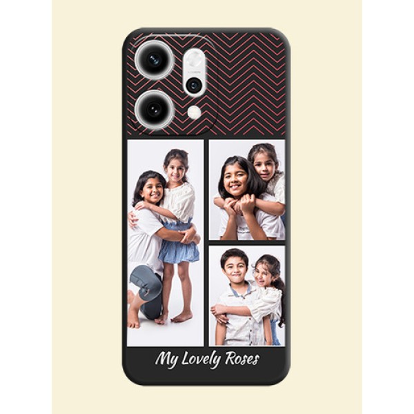 Wave Pattern with 3 Image Holder On Space Black Custom Soft Matte Mobile Back Cover - Oppo Reno 14 Pro 5G Wave Pattern with 3 Image Holder On Space Black Custom Soft Matte Mobile Back Cover - Oppo Reno 14 Pro 5G