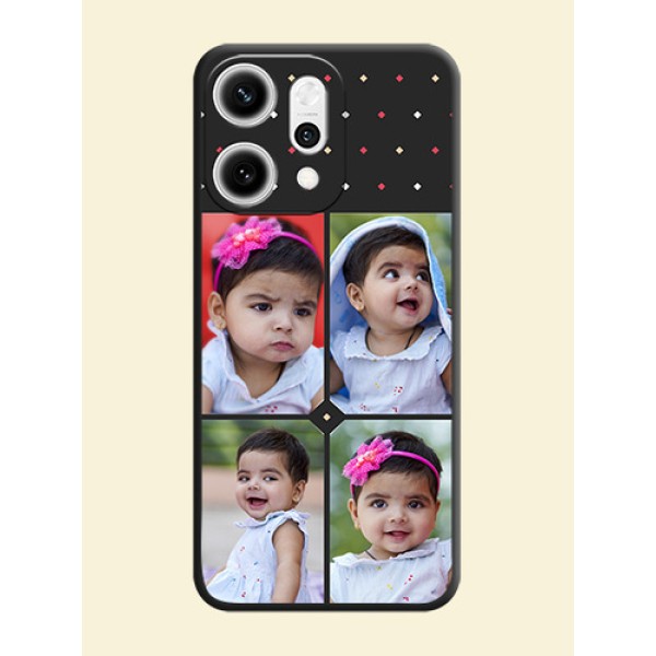 Multicolor Dotted Pattern with 4 Image Holder On Space Black Custom Soft Matte Mobile Back Cover - Oppo Reno 14 Pro 5G Multicolor Dotted Pattern with 4 Image Holder On Space Black Custom Soft Matte Mobile Back Cover - Oppo Reno 14 Pro 5G