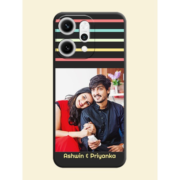 Color Stripes with Photo and Text on Photo On Space Black Custom Soft Matte Mobile Back Cover - Oppo Reno 14 Pro 5G Color Stripes with Photo and Text on Photo On Space Black Custom Soft Matte Mobile Back Cover - Oppo Reno 14 Pro 5G