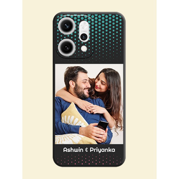 Faded Dots with Grunge Photo Frame and Text On Space Black Custom Soft Matte Mobile Back Cover - Oppo Reno 14 Pro 5G Faded Dots with Grunge Photo Frame and Text On Space Black Custom Soft Matte Mobile Back Cover - Oppo Reno 14 Pro 5G