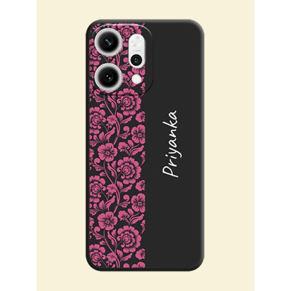Pink Floral Pattern Design With Custom Text On Space Black Custom Soft Matte Mobile Back Cover - Oppo Reno 14 Pro 5G Pink Floral Pattern Design With Custom Text On Space Black Custom Soft Matte Mobile Back Cover - Oppo Reno 14 Pro 5G