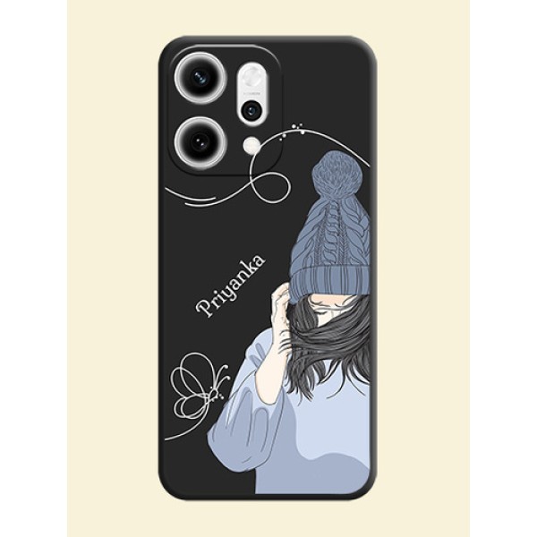 Girl With Blue Winter Outfiit Custom Text Design On Space Black Custom Soft Matte Mobile Back Cover - Oppo Reno 14 Pro 5G Girl With Blue Winter Outfiit Custom Text Design On Space Black Custom Soft Matte Mobile Back Cover - Oppo Reno 14 Pro 5G