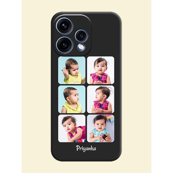 Floral Art with 6 Image Holder on Photo On Space Black Custom Soft Matte Mobile Back Cover - Oppo Reno 15 5G Floral Art with 6 Image Holder on Photo On Space Black Custom Soft Matte Mobile Back Cover - Oppo Reno 15 5G