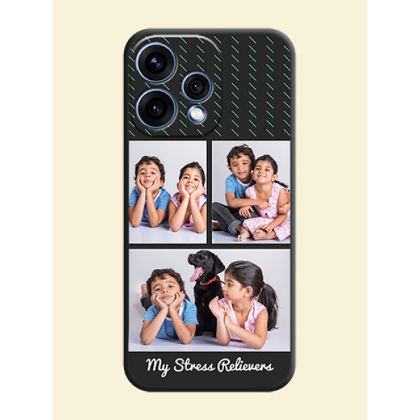 Cross Dotted Pattern with 2 Image Holder On Space Black Custom Soft Matte Mobile Back Cover - Oppo Reno 15 5G Cross Dotted Pattern with 2 Image Holder On Space Black Custom Soft Matte Mobile Back Cover - Oppo Reno 15 5G