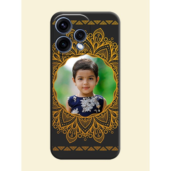 Round Image with Floral Design On Space Black Custom Soft Matte Mobile Back Cover - Oppo Reno 15 5G Round Image with Floral Design On Space Black Custom Soft Matte Mobile Back Cover - Oppo Reno 15 5G