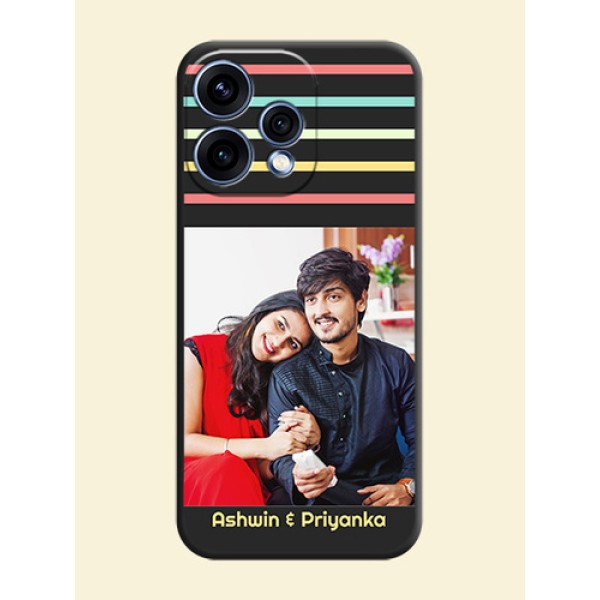 Color Stripes with Photo and Text on Photo On Space Black Custom Soft Matte Mobile Back Cover - Oppo Reno 15 5G Color Stripes with Photo and Text on Photo On Space Black Custom Soft Matte Mobile Back Cover - Oppo Reno 15 5G