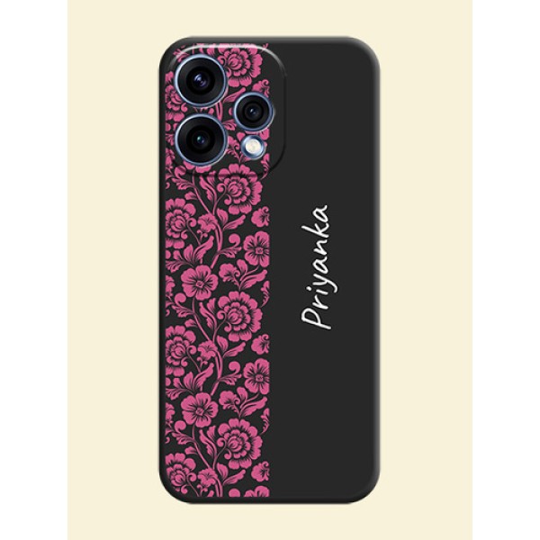 Pink Floral Pattern Design With Custom Text On Space Black Custom Soft Matte Mobile Back Cover - Oppo Reno 15 5G Pink Floral Pattern Design With Custom Text On Space Black Custom Soft Matte Mobile Back Cover - Oppo Reno 15 5G