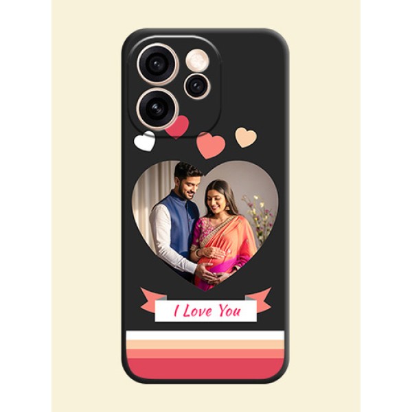 Love Shaped Photo with Colorful Stripes On Space Black Custom Soft Matte Mobile Back Cover - Oppo Reno 15 Pro 5G Love Shaped Photo with Colorful Stripes On Space Black Custom Soft Matte Mobile Back Cover - Oppo Reno 15 Pro 5G