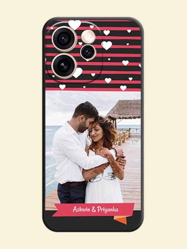 White Color Love Symbols with Pink Lines Pattern On Space Black Custom Soft Matte Mobile Back Cover - Oppo Reno 15 Pro 5G
