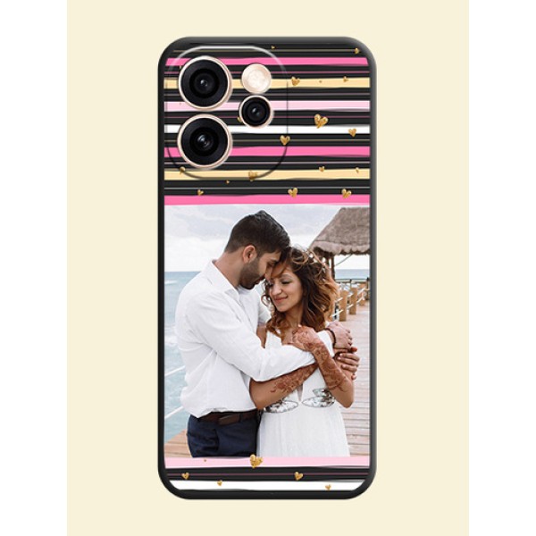 Multicolor Lines and Golden Love Symbols Design on Photo On Space Black Custom Soft Matte Mobile Back Cover - Oppo Reno 15 Pro 5G