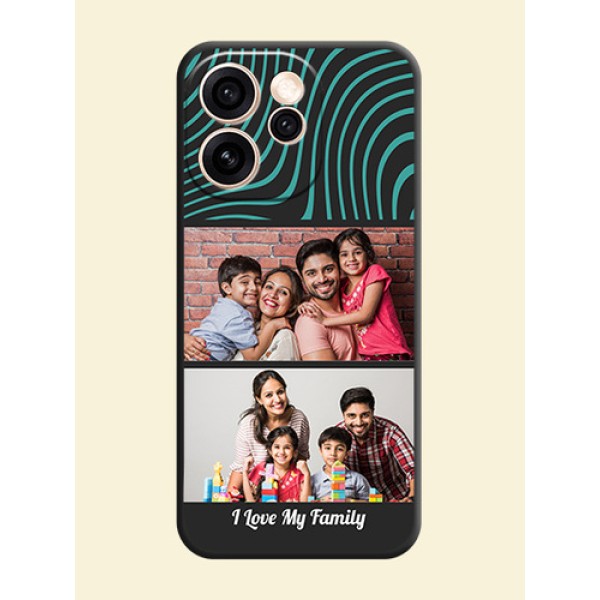 Wave Pattern with 2 Image Holder On Space Black Custom Soft Matte Mobile Back Cover - Oppo Reno 15 Pro 5G Wave Pattern with 2 Image Holder On Space Black Custom Soft Matte Mobile Back Cover - Oppo Reno 15 Pro 5G