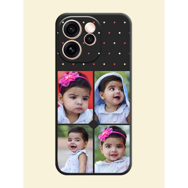 Multicolor Dotted Pattern with 4 Image Holder On Space Black Custom Soft Matte Mobile Back Cover - Oppo Reno 15 Pro 5G Multicolor Dotted Pattern with 4 Image Holder On Space Black Custom Soft Matte Mobile Back Cover - Oppo Reno 15 Pro 5G
