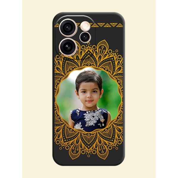 Round Image with Floral Design On Space Black Custom Soft Matte Mobile Back Cover - Oppo Reno 15 Pro 5G Round Image with Floral Design On Space Black Custom Soft Matte Mobile Back Cover - Oppo Reno 15 Pro 5G