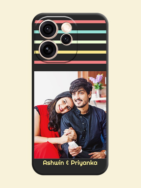 Color Stripes with Photo and Text on Photo On Space Black Custom Soft Matte Mobile Back Cover - Oppo Reno 15 Pro 5G
