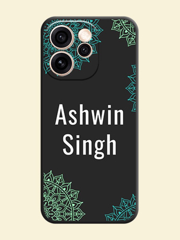 Your Name with Floral Design On Space Black Custom Soft Matte Mobile Back Cover - Oppo Reno 15 Pro 5G