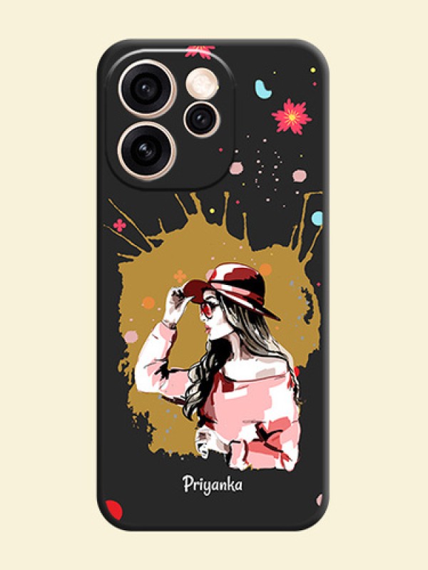 Mordern Lady With Color Splash Background With Custom Text On Space Black Custom Soft Matte Mobile Back Cover - Oppo Reno 15 Pro 5G