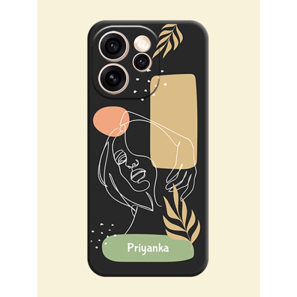 Custom Text With Line Art Of Women & Leaves Design On Space Black Custom Soft Matte Mobile Back Cover - Oppo Reno 15 Pro 5G