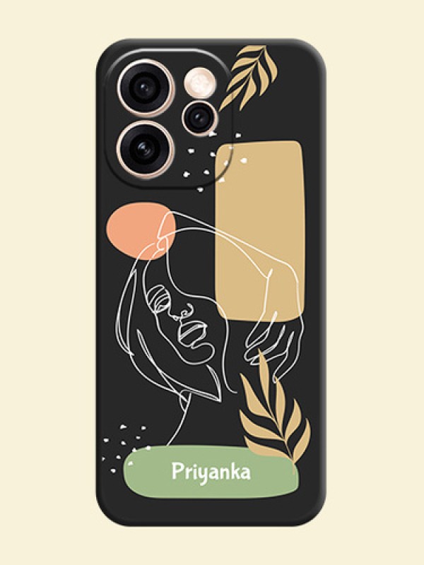 Custom Text With Line Art Of Women & Leaves Design On Space Black Custom Soft Matte Mobile Back Cover - Oppo Reno 15 Pro 5G