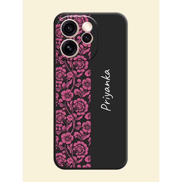 Pink Floral Pattern Design With Custom Text On Space Black Custom Soft Matte Mobile Back Cover - Oppo Reno 15 Pro 5G Pink Floral Pattern Design With Custom Text On Space Black Custom Soft Matte Mobile Back Cover - Oppo Reno 15 Pro 5G