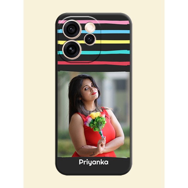 Multicolor Lines with Image On Space Black Custom Soft Matte Mobile Back Cover - Oppo Reno 15 Pro Mini 5G Multicolor Lines with Image On Space Black Custom Soft Matte Mobile Back Cover - Oppo Reno 15 Pro Mini 5G