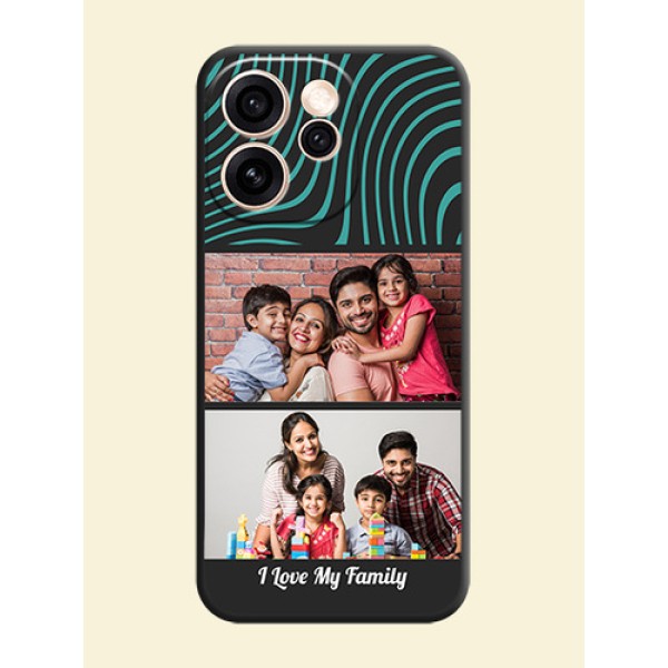 Wave Pattern with 2 Image Holder On Space Black Custom Soft Matte Mobile Back Cover - Oppo Reno 15 Pro Mini 5G Wave Pattern with 2 Image Holder On Space Black Custom Soft Matte Mobile Back Cover - Oppo Reno 15 Pro Mini 5G