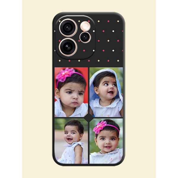 Multicolor Dotted Pattern with 4 Image Holder On Space Black Custom Soft Matte Mobile Back Cover - Oppo Reno 15 Pro Mini 5G Multicolor Dotted Pattern with 4 Image Holder On Space Black Custom Soft Matte Mobile Back Cover - Oppo Reno 15 Pro Mini 5G