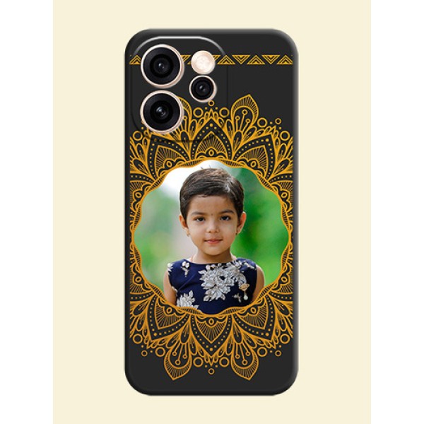Round Image with Floral Design On Space Black Custom Soft Matte Mobile Back Cover - Oppo Reno 15 Pro Mini 5G Round Image with Floral Design On Space Black Custom Soft Matte Mobile Back Cover - Oppo Reno 15 Pro Mini 5G
